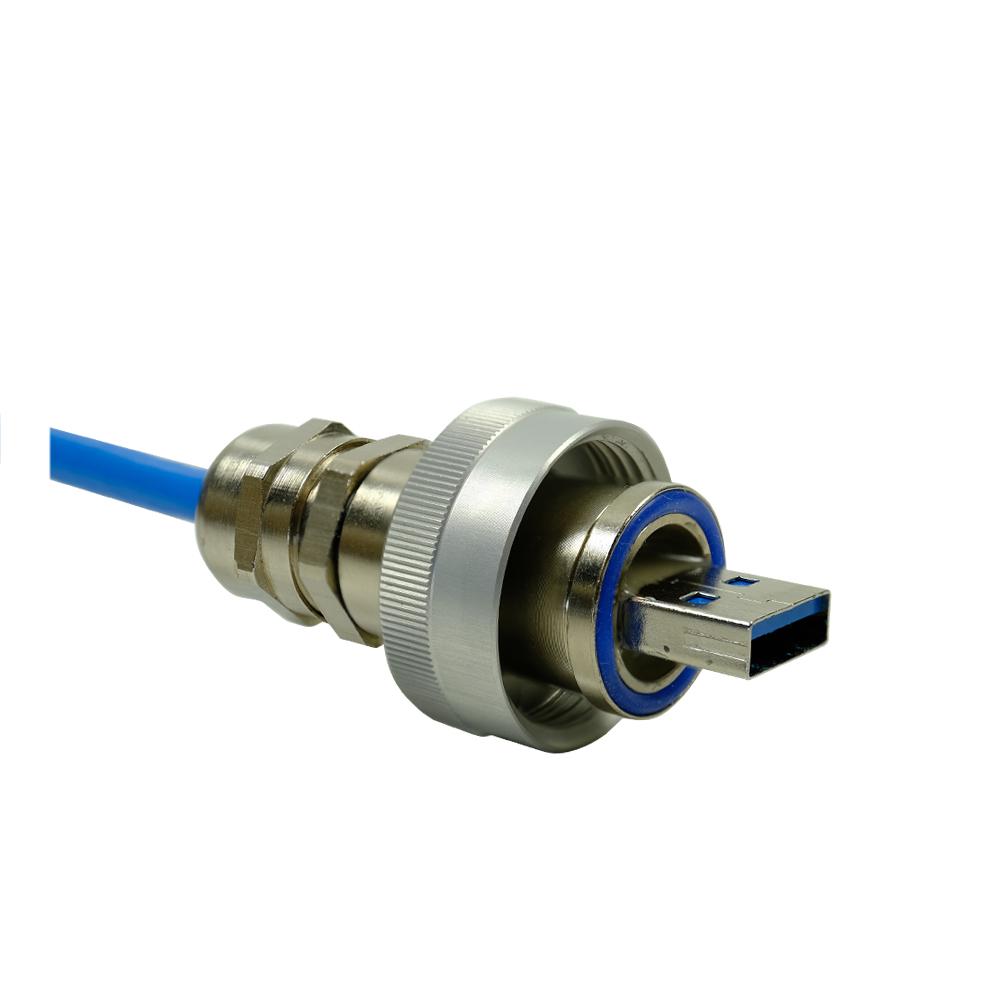 IP67 USB 3.0 Type A cable assembly with locknut